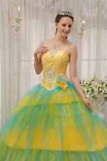 Colorful Yellow And Aqua Sequin Lovely Girls Birthday Dress