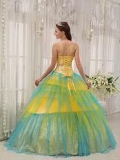 Colorful Yellow And Aqua Sequin Lovely Girls Birthday Dress