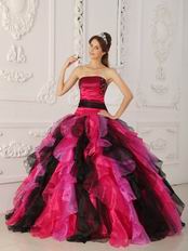 Fuchsia And Black Ruffled Skirt Dama Quinceanera Dress Allure