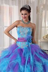 Aqua And Purple Puffy Quinceanera Dress With Detachable Belt