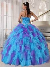 Aqua And Purple Puffy Quinceanera Dress With Detachable Belt