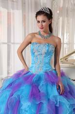 Aqua And Purple Puffy Quinceanera Dress With Detachable Belt