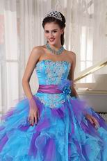 Aqua And Purple Puffy Quinceanera Dress With Detachable Belt