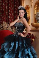 Aqua And Black Ruffled Skirt Designer Winter Quinceanera Dress