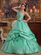Apple Green Single One Shoulder Ball Dress To Girls Wear