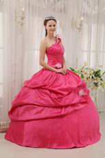 Fuchsia 2014 Top Quinceanera Dress With One Shoulder Skirt