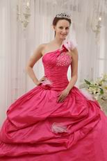 Fuchsia 2014 Top Quinceanera Dress With One Shoulder Skirt