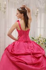 Fuchsia 2014 Top Quinceanera Dress With One Shoulder Skirt