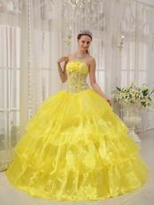 Bright Canary Yellow Cascade Layers Princess Quinceanera Gown