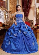 Cerulean Blue Color Floor Length Ball Dress Military Party