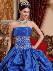 Cerulean Blue Color Floor Length Ball Dress Military Party