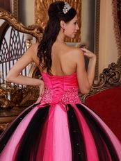 Contast Color Pink And Black Quinceanera Dress By Designer