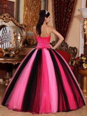 Contast Color Pink And Black Quinceanera Dress By Designer