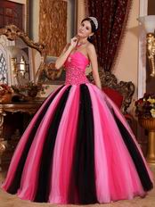 Contast Color Pink And Black Quinceanera Dress By Designer