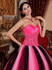 Contast Color Pink And Black Quinceanera Dress By Designer