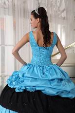 V Neckline Cheap Sky Blue Quinceanera Dress With Black