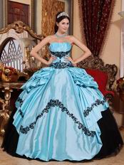 Light Sky Blue Quinceanera Dress With Black Applique