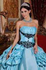 Light Sky Blue Quinceanera Dress With Black Applique