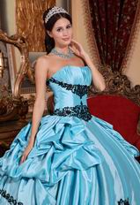 Light Sky Blue Quinceanera Dress With Black Applique