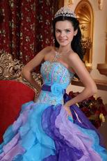 Strapless Colorful Puffy Skirt Custom Made Quinceanera Dress