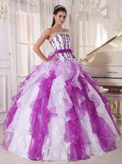Purple And White Ombre Color Organza Fabric Quinceanera Dress Cheap
