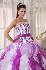 Purple And White Ombre Color Organza Fabric Quinceanera Dress Cheap