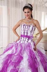 Purple And White Ombre Color Organza Fabric Quinceanera Dress Cheap