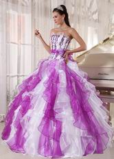 Purple And White Ombre Color Organza Fabric Quinceanera Dress Cheap