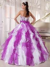 Purple And White Ombre Color Organza Fabric Quinceanera Dress Cheap