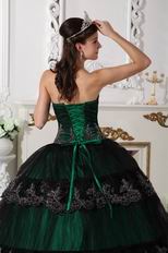 Dark Green Quinceanera Dress Covered With Black Tulle