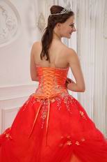 Strapless Puffy A Skirt Quinceanera Dress In Orange Red