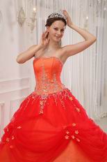 Strapless Puffy A Skirt Quinceanera Dress In Orange Red