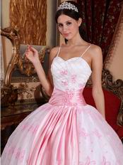 Spaghetti Straps Butterfly Design Baby Pink Quinceanera Dress