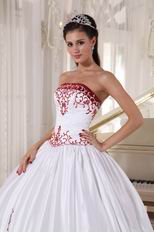 White Quinceanera Dress With Wine Red Embroidery Details