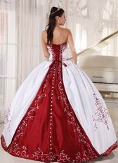 White Quinceanera Dress With Wine Red Embroidery Details