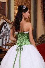 White Discount Quinceanera Dress With Spring Green Details