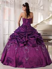 Strapless Embroidery Dark Magenta Quinceanera Season Dress