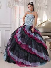 Diagonal Multi-color Layers Skirt Ebay Quinceanera Dress