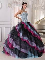 Diagonal Multi-color Layers Skirt Ebay Quinceanera Dress