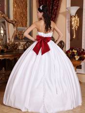 Wine Red Bowknot Design Simple White Quinceanera Dress