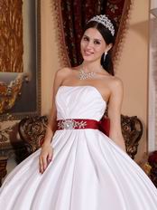 Wine Red Bowknot Design Simple White Quinceanera Dress