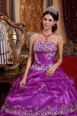 Strapless Purple Organza Puffy Dress To Quinceanera Wear