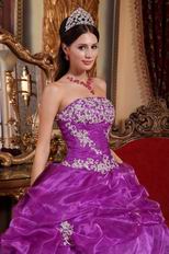 Strapless Purple Organza Puffy Dress To Quinceanera Wear