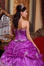 Strapless Purple Organza Puffy Dress To Quinceanera Wear