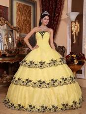 Moon Yellow Lace Cascade Layers Skirt Quinceanera Gown