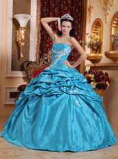 Teal Blue Strapless Appliqued Dress Quinceanera Gown