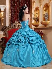 Teal Blue Strapless Appliqued Dress Quinceanera Gown