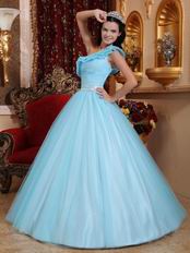 Trimed A-line One Shoulder Baby Blue Dress Like Princess