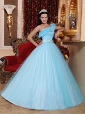 Trimed A-line One Shoulder Baby Blue Dress Like Princess