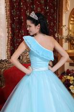 Trimed A-line One Shoulder Baby Blue Dress Like Princess